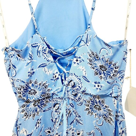 Blue Floral Spaghetti Strap Halter mini Dress Women By Iris Basic Size Medium - Picture 7 of 8